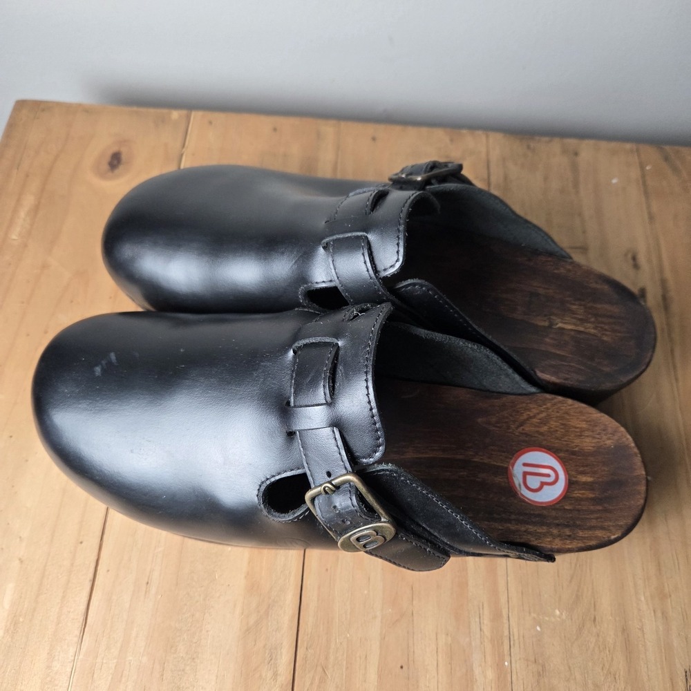 Berkemann Original Toeffler Black Calfskin Wooden Clogs Sz 12 Comfort‎ Slip On - Picture 4 of 11